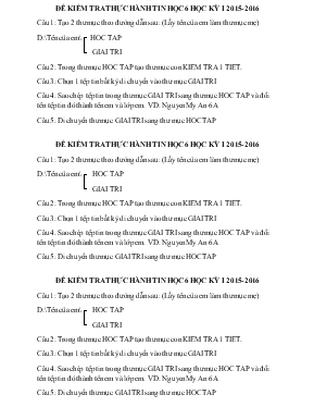 Đề kiểm tra thực hành Tin học 6 học kỳ I - Năm 2015 - 2016